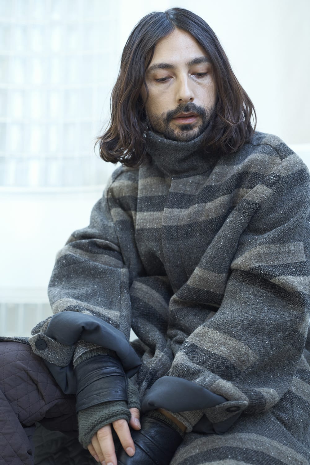 DEVOA(デヴォア) 22-23AW(秋冬) CTI-BYH ハイネック コート ストライプ ウール 2-003