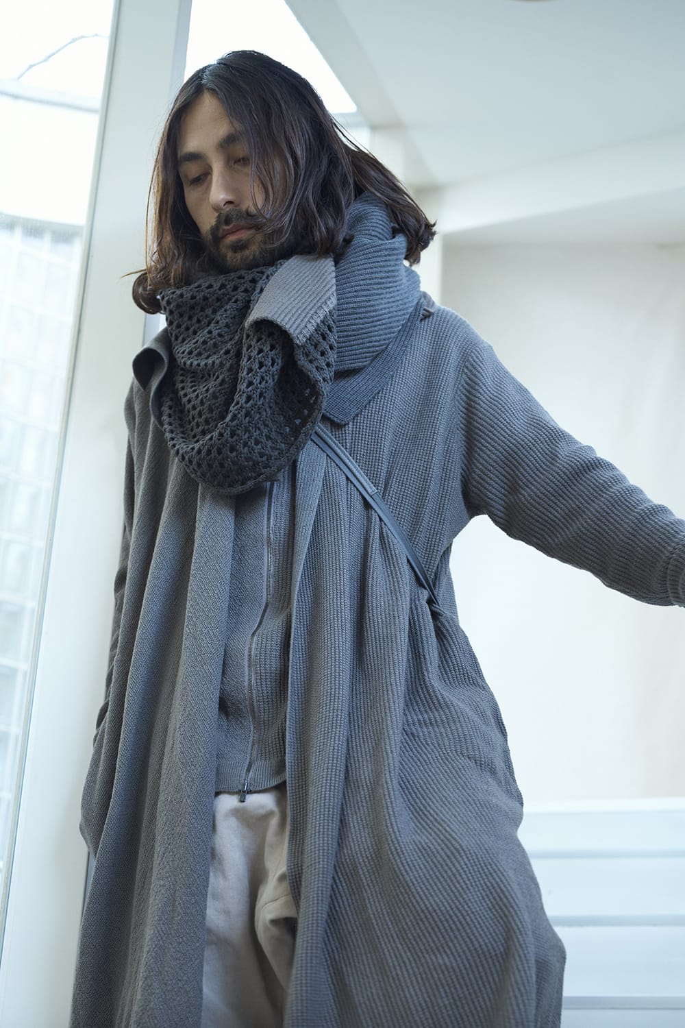 DEVOA 22-23AW KTS-SKM-Gray g Cardigan merino wool Gray KTS-CZM-Gray Cardigan merino wool Gray KAC-CMS-22AW-Gray Patchwork Stole Merino Wool / Cotton Gray 4-001