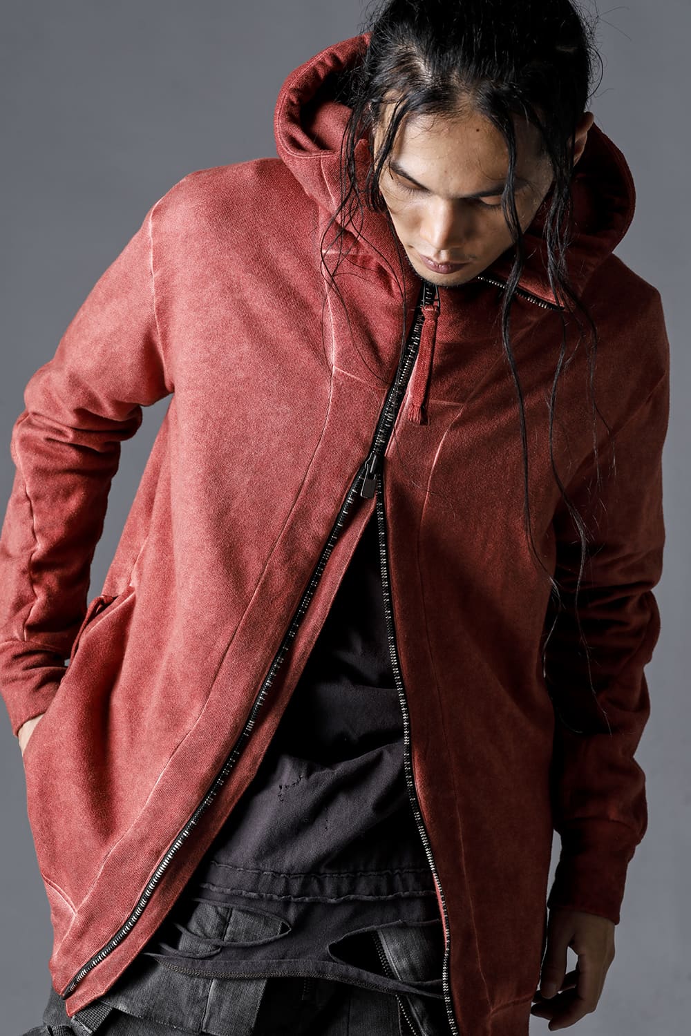 D.HYGEN(ディーハイゲン) 23SS (春夏) ST101-0123S-Brick 無撚糸裏毛フーデッドジャケット ブリック