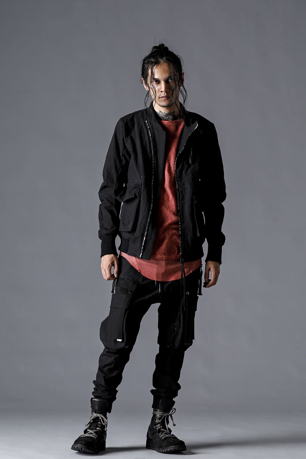 D.HYGEN 23SS Dimple Washer Cotton Stretch Ripstop Bomber Jacket Black 2-001