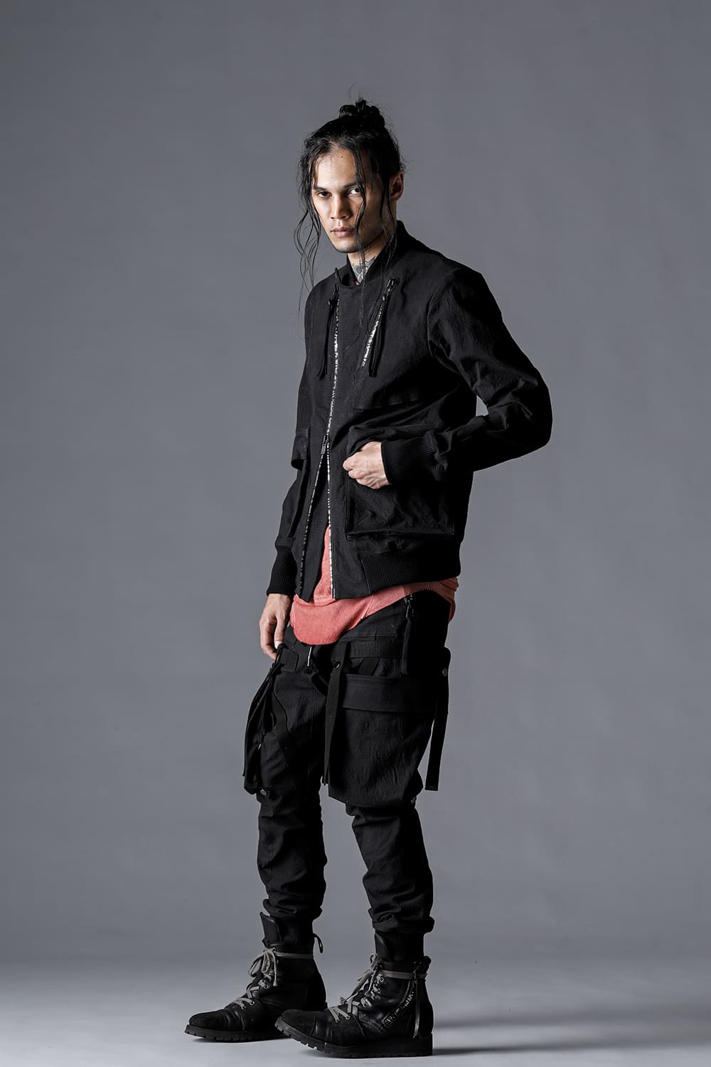 D.HYGEN 23SS Dimple Washer Cotton Stretch Ripstop Bomber Jacket Black 2-002