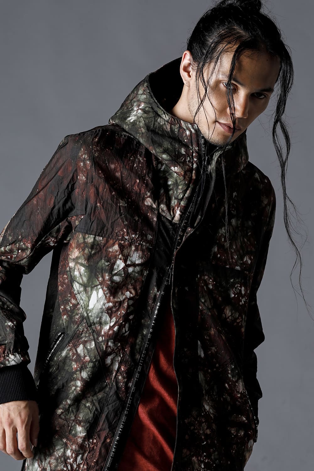 D.HYGEN 23SS Uneven Dyed Nylon Oxford Coat Moss Black 1-005