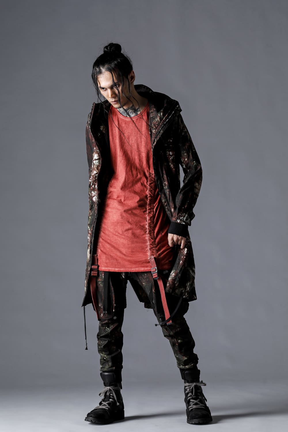 D.HYGEN 23SS Uneven Dyed Nylon Oxford Coat Moss Black 1-004