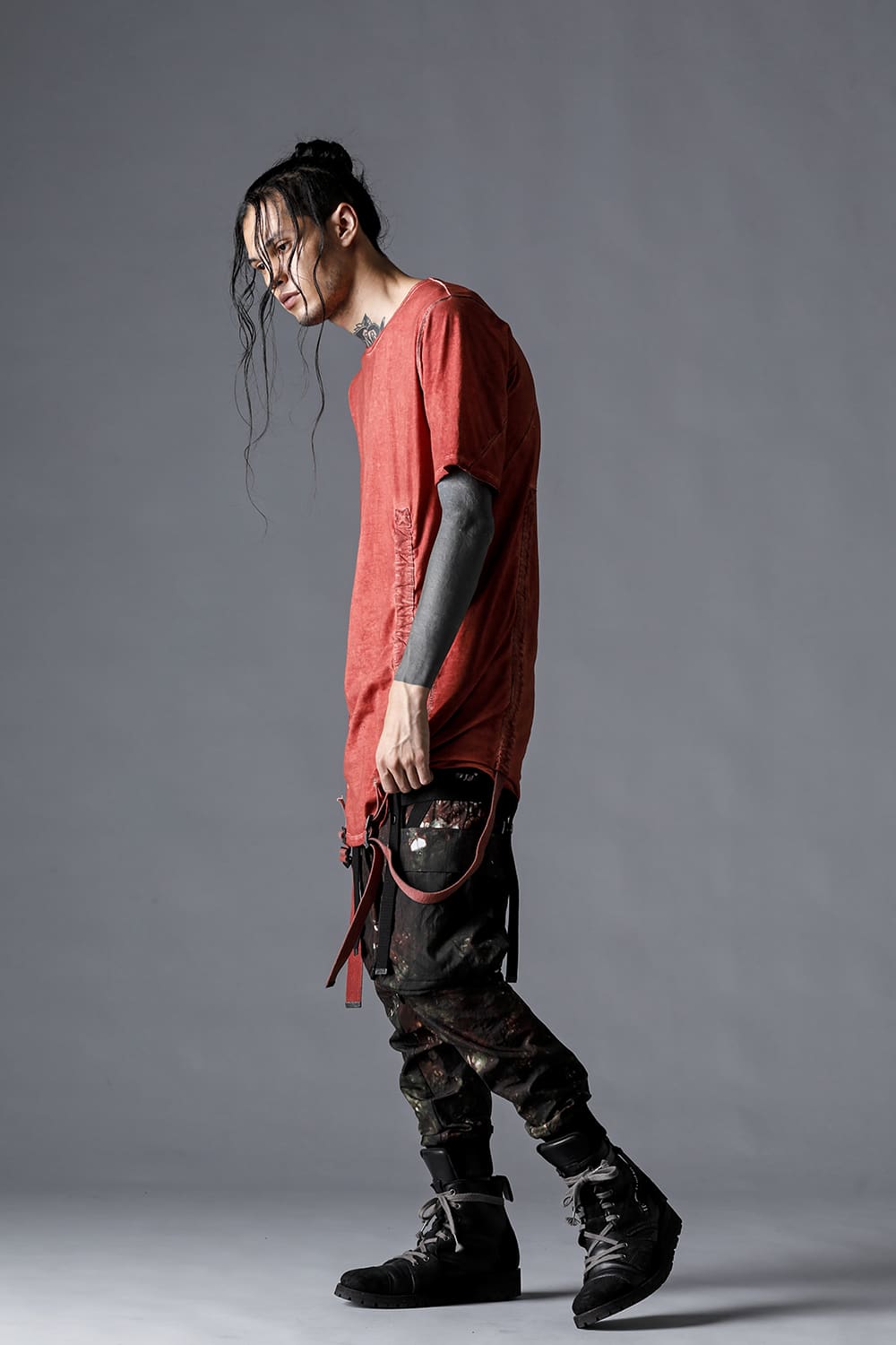 D.HYGEN 23SS Mud-Dyed Nylon Ox-Detachable Cargo Pocket Jog Trousers Moss Black 3-002