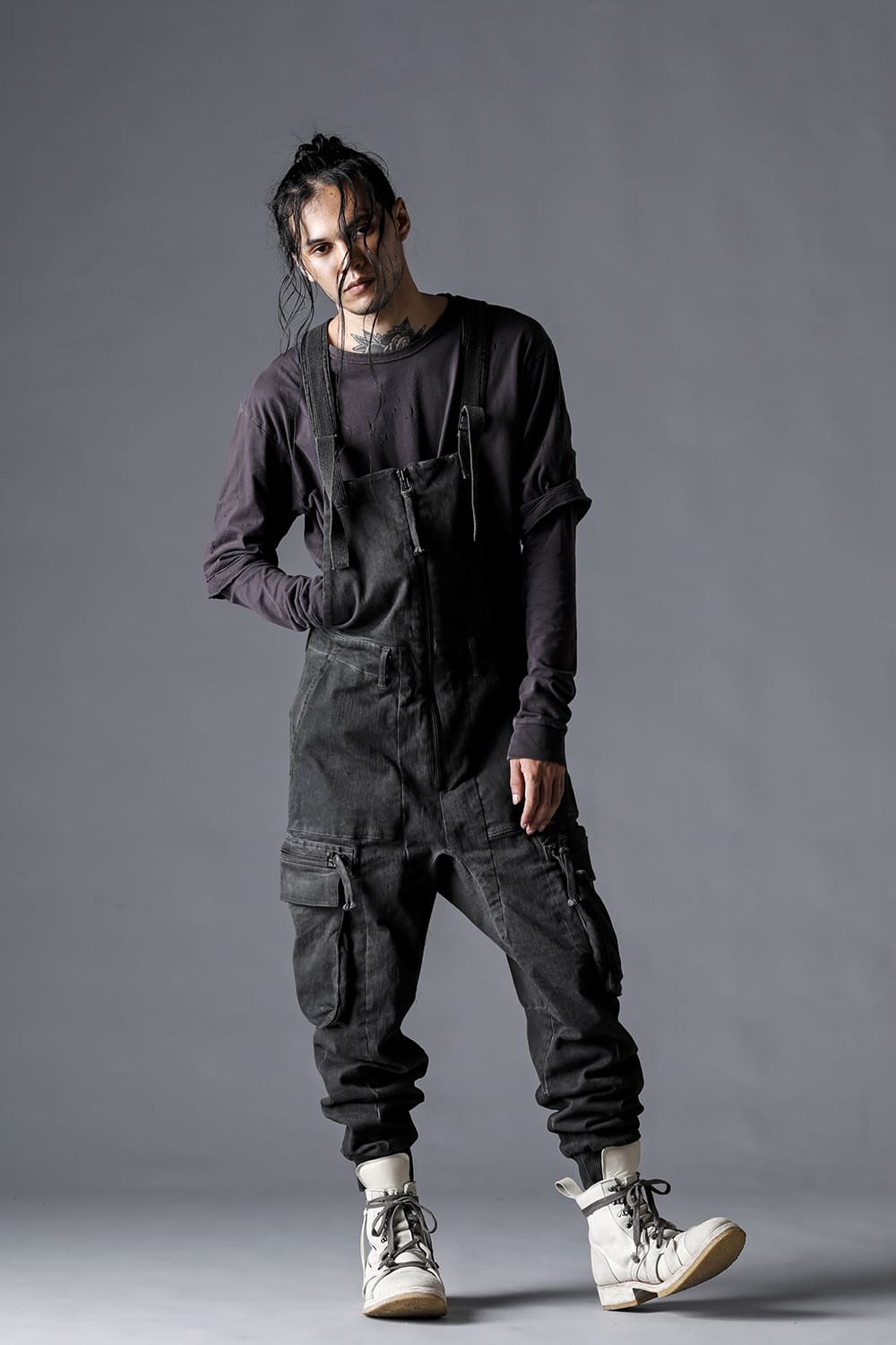 D.HYGEN(ディーハイゲン) 23SS(春夏) ST107-1423S ハイパーストレッチコットンデニムカーゴオーバーオール 2-001