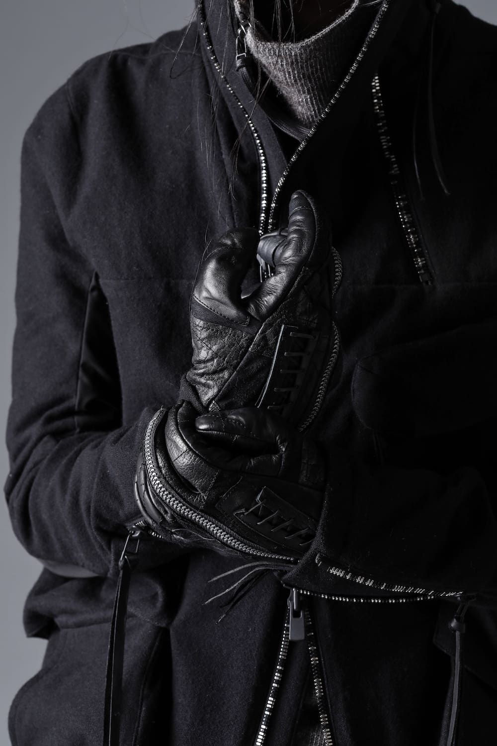 D.HYGEN(ディーハイゲン) 22-23AW(秋冬) ST108-0222A パッチワークマルチレザージップグローブ 3-003