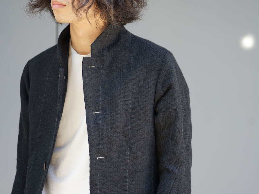 特価お得17AW Coat Silk Linen Wool Stripe シルク混ストライプリネンウールコート / DEVOA(デボア) Sサイズ