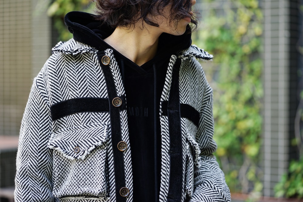 Song for the Mute Moth Print 4 Pocket Square Jacket x Moth Raglan Hoodie Styl-003