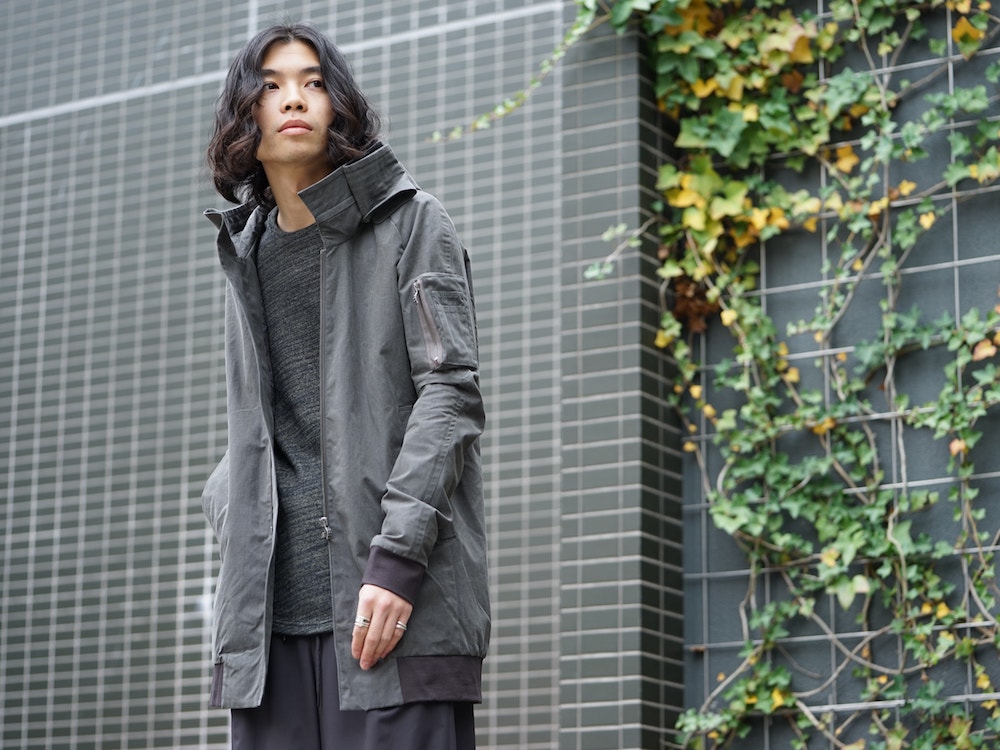 DEVOA SS18 Hooded Jacket Prince of Wales Check Khaki Gray 01