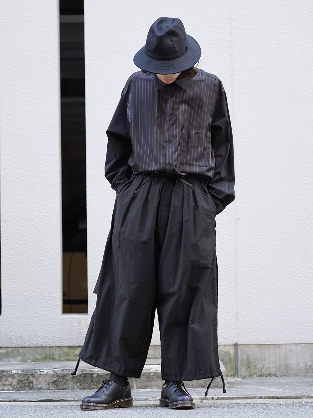 Yohji Yamamoto Striped Cupro Staff Shirt and Tuck Pants