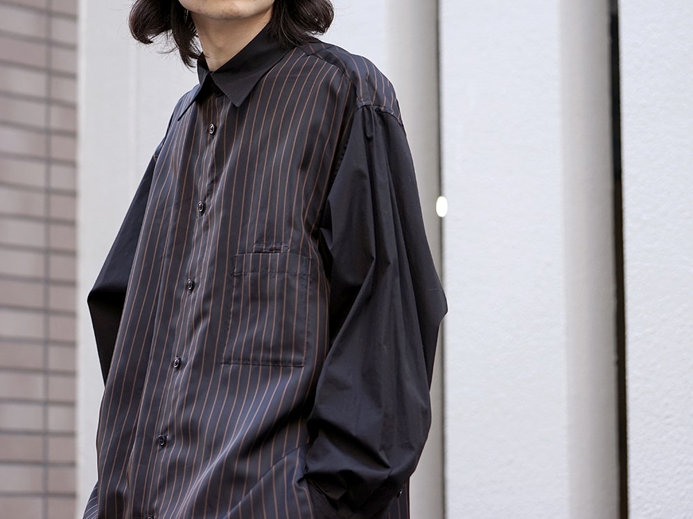 Yohji Yamamoto Striped Cupro Staff Shirt and Tuck Pants 07