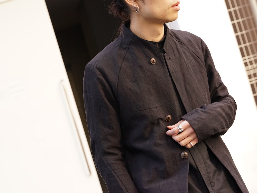 DEVOA SS18 Jacket Cotton Linen Check Bordeaux Style 06