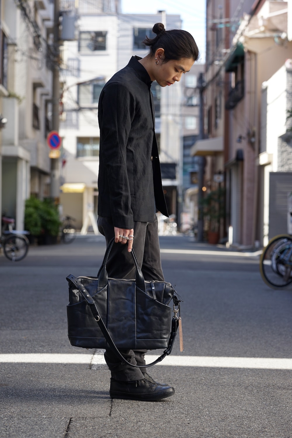 DEVOA Jacket Cotton Linen Check Blue Black Style 01