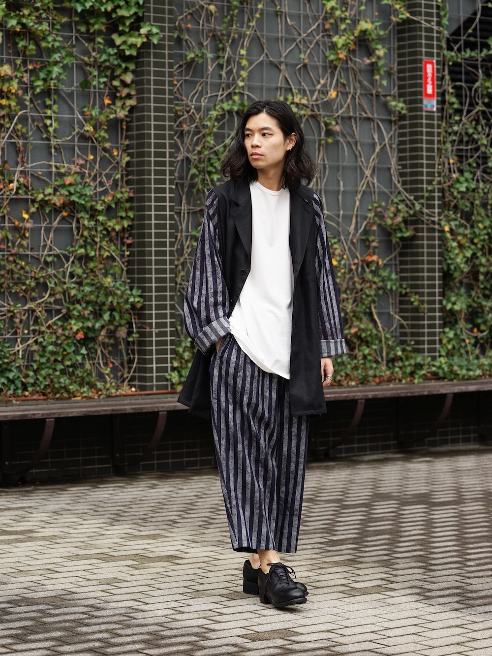 Yohji Yamamoto SS18 Stripe Shirt jacket and Pants Style