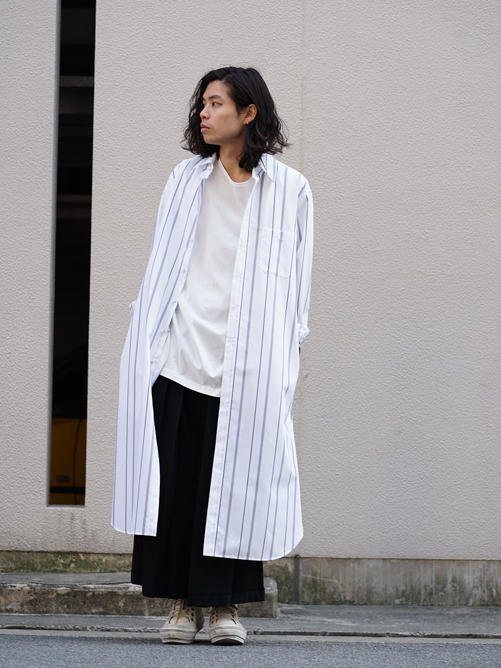 GROUND Y x Stripe Long Shirt Dress Style