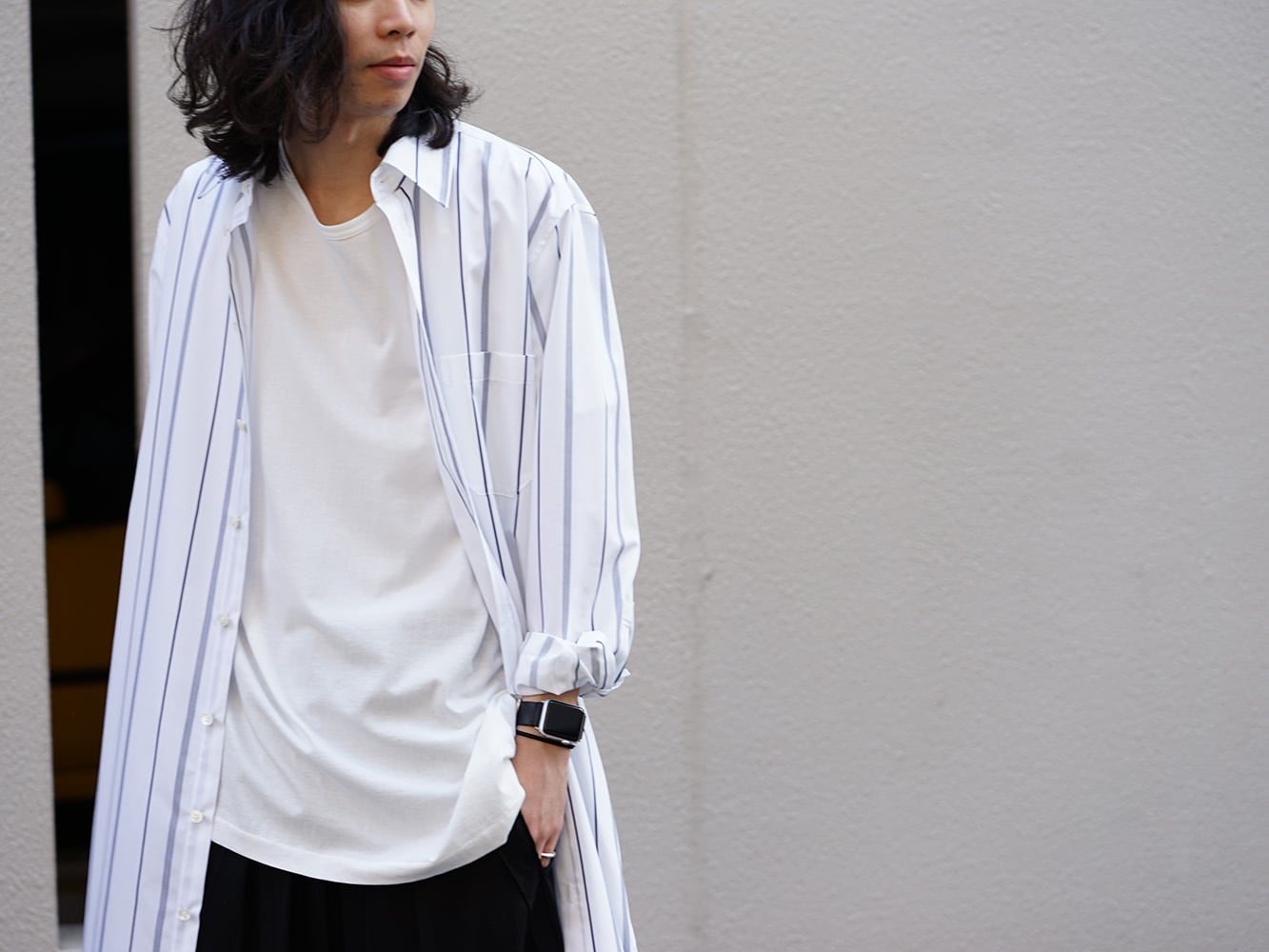GROUND Y x Stripe Long Shirt Dress Style 02
