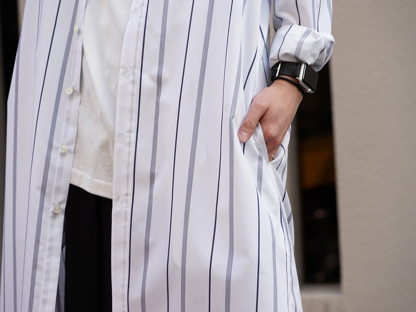 GROUND Y x Stripe Long Shirt Dress Style 05