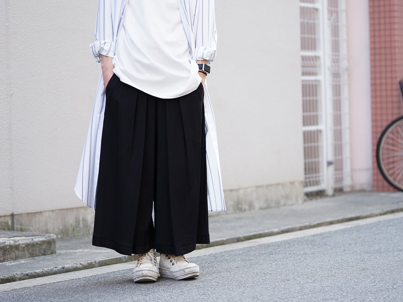 GROUND Y x Stripe Long Shirt Dress Style 06