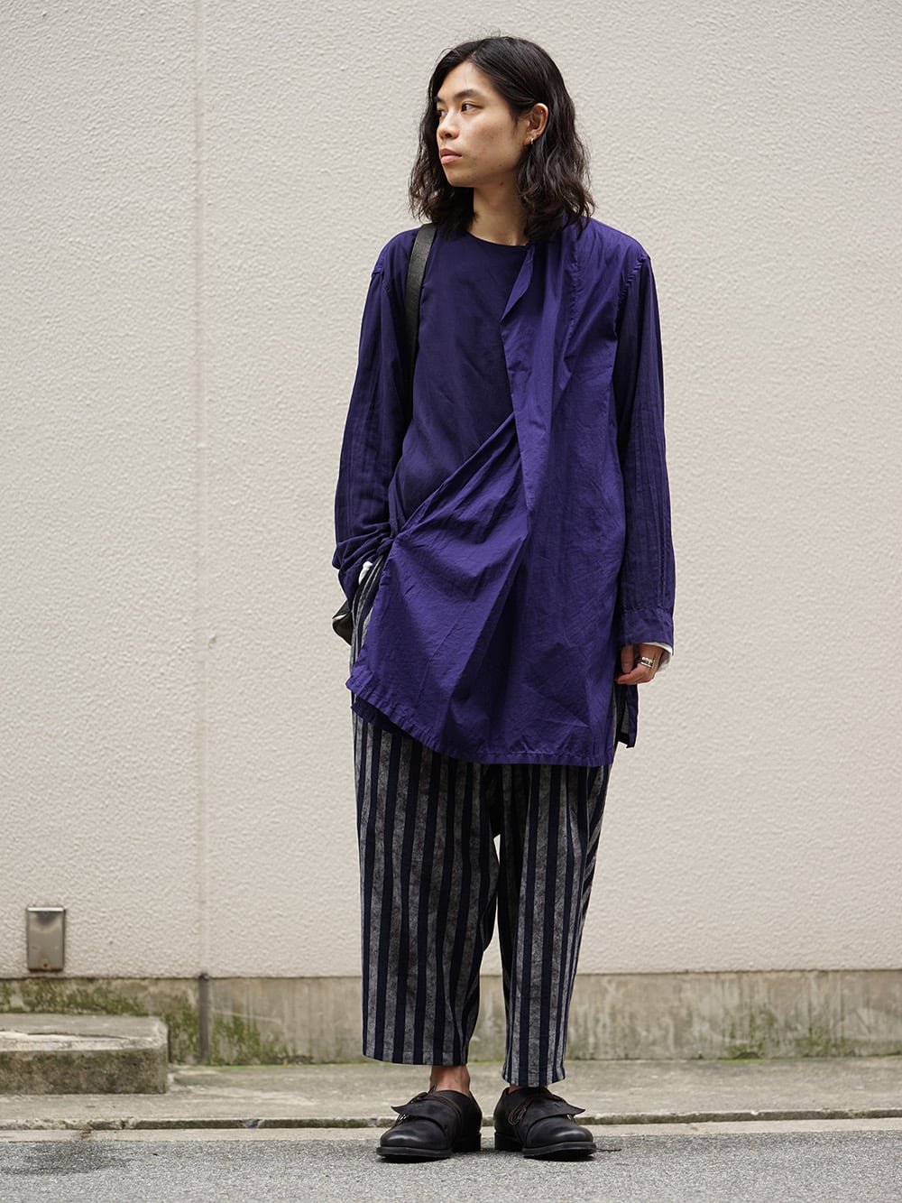 Yohji Yamamoto SS18 Left Front Double Switching Shirt Navy Style