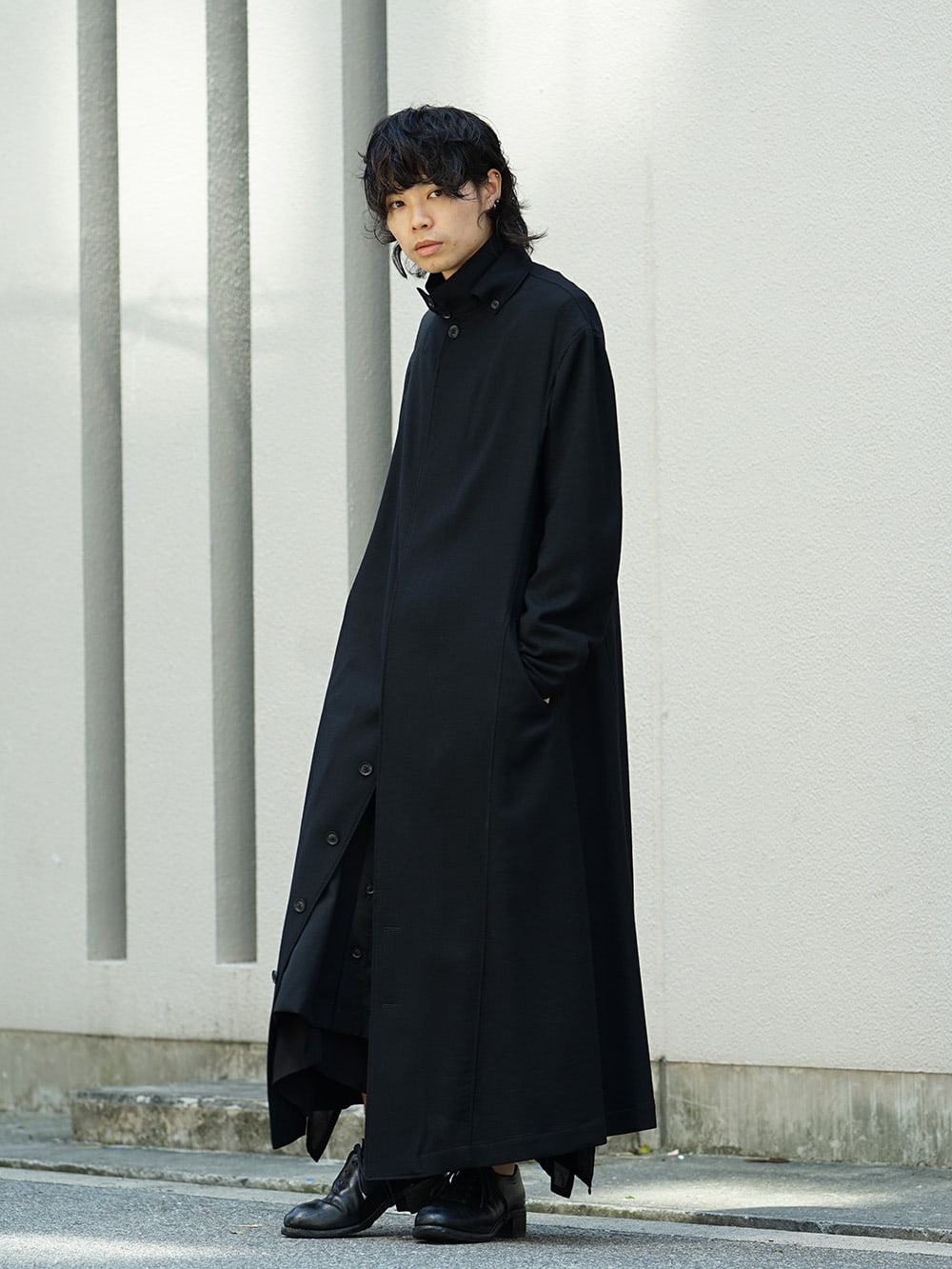 Yohji Yamamoto 18AW Collared Tab Coat Dress Wool Viyella Style 01