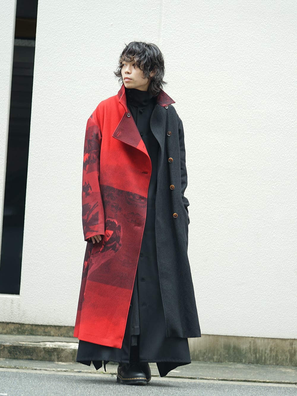Yohji Yamamoto 18AW Red flannel right front dress coat Style