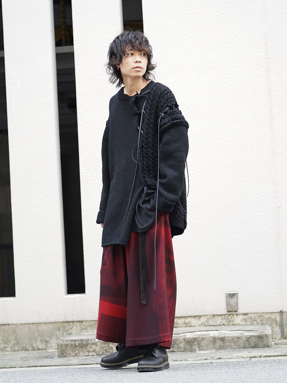 Yohji Yamamoto 18AW Leather Lace Seam Grafting Knit Style 