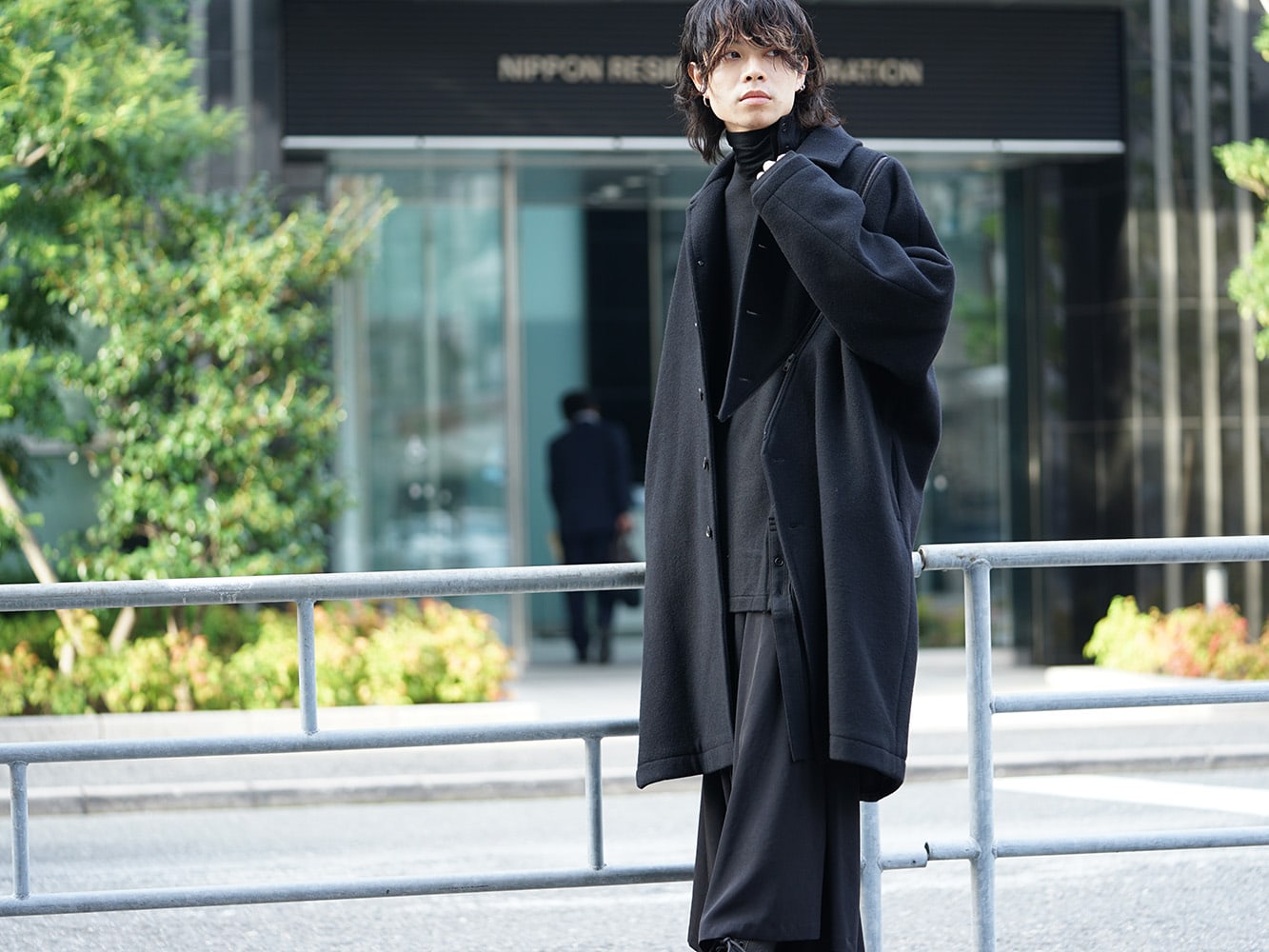 B Yohji Yamamoto Wool Viyella Bias Fastener Coat Style - FASCINATE