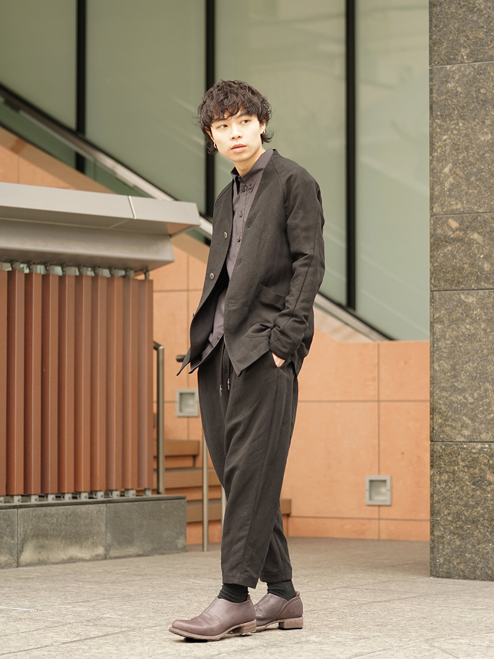 DEVOA 19SS Silk Linen Canvas Sand Blast Finish Suit Style