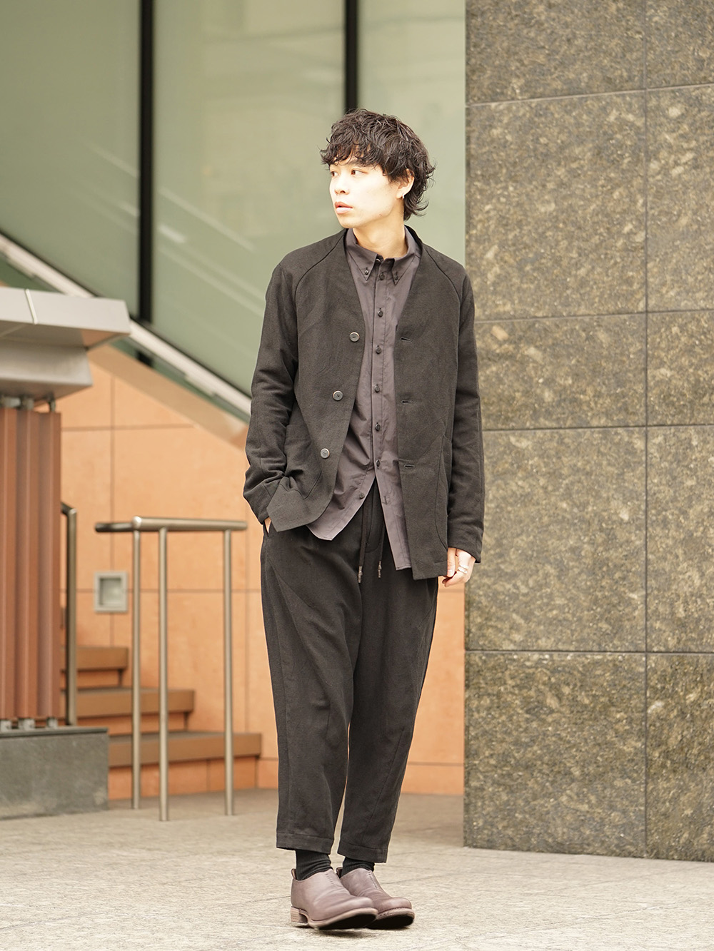 DEVOA 19SS Silk Linen Canvas Sand Blast Finish Suit Style