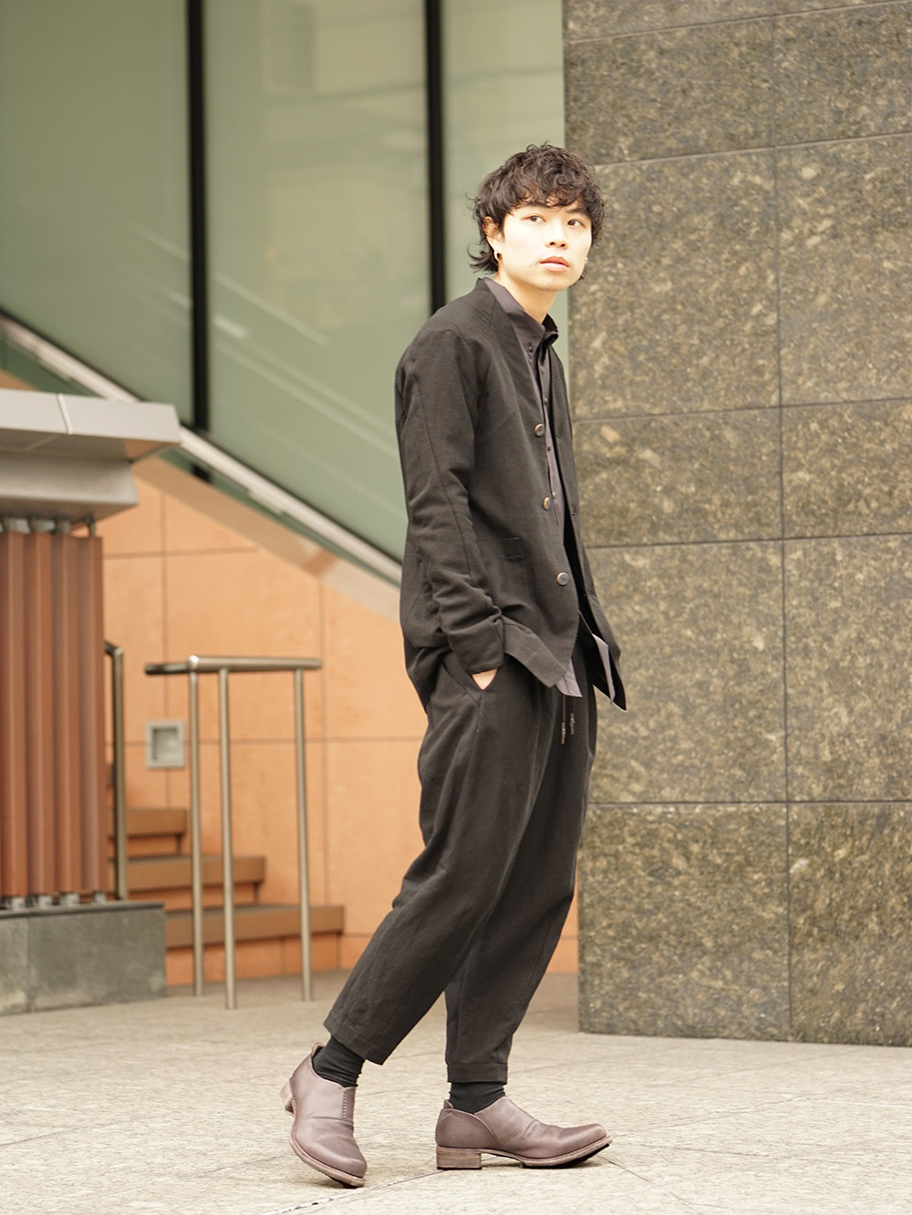 DEVOA 19SS Silk Linen Canvas Sand Blast Finish Suit Style