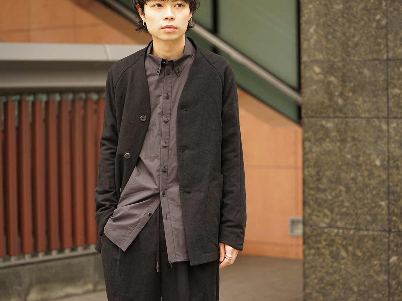 DEVOA 19SS Silk Linen Canvas Sand Blast Finish Suit Style