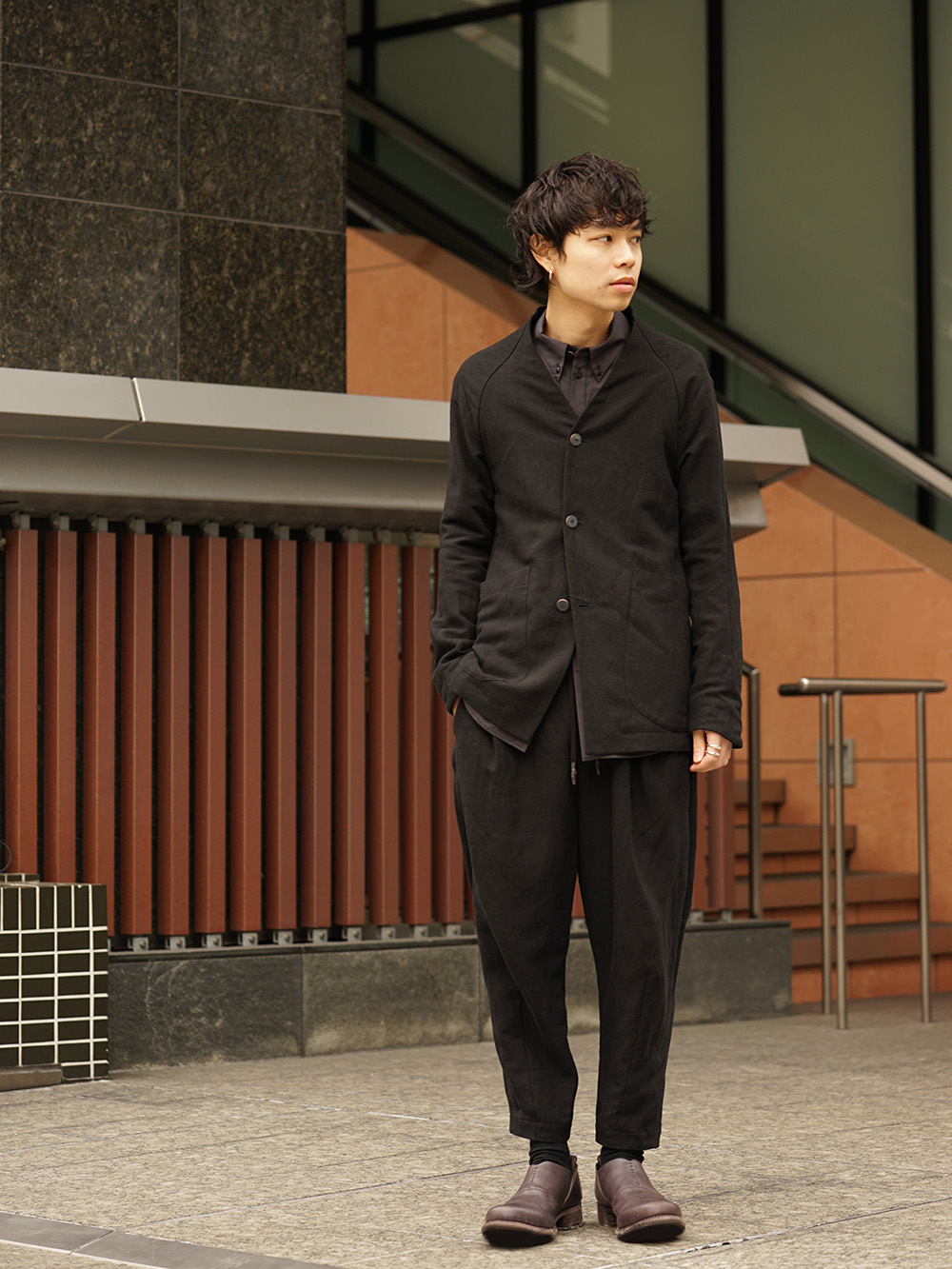 DEVOA 19SS Silk Linen Canvas Sand Blast Finish Suit Style