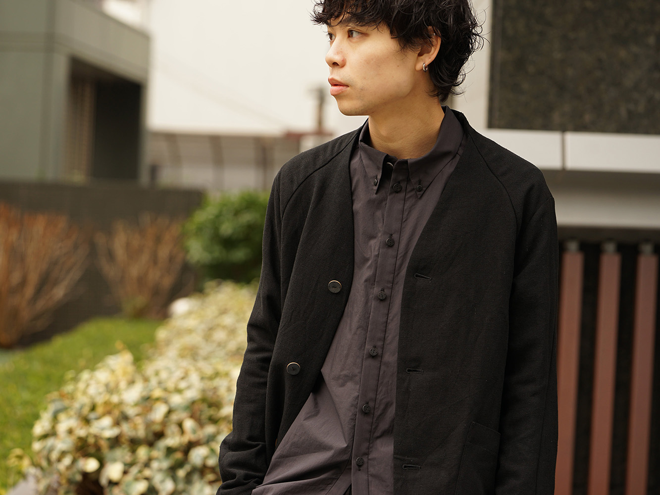 DEVOA 19SS Silk Linen Canvas Sand Blast Finish Suit Style