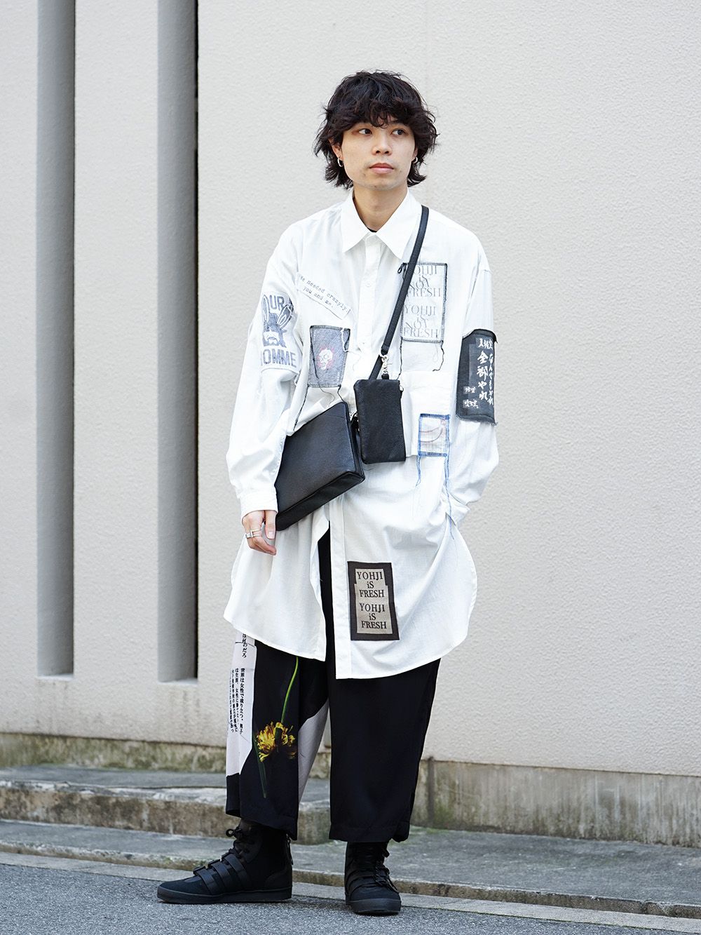 ファッションYohji Yamamoto POUR HOMME パッチワークシャツ 3 白