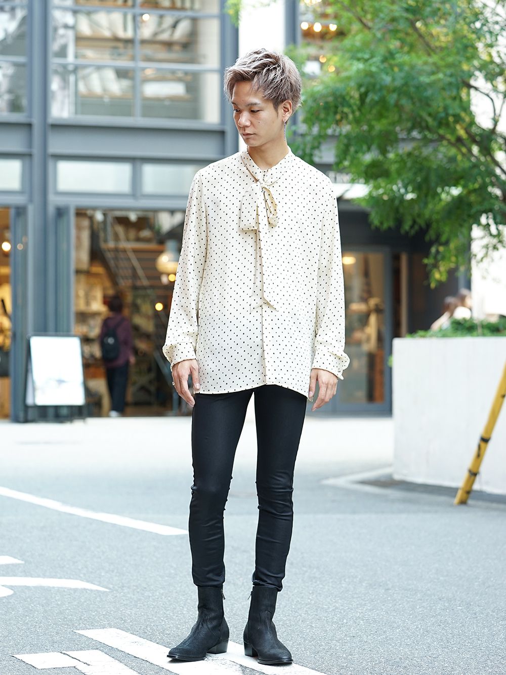 GalaabenD 19AW Chiffon star print tie neck shirt Style - 1-001