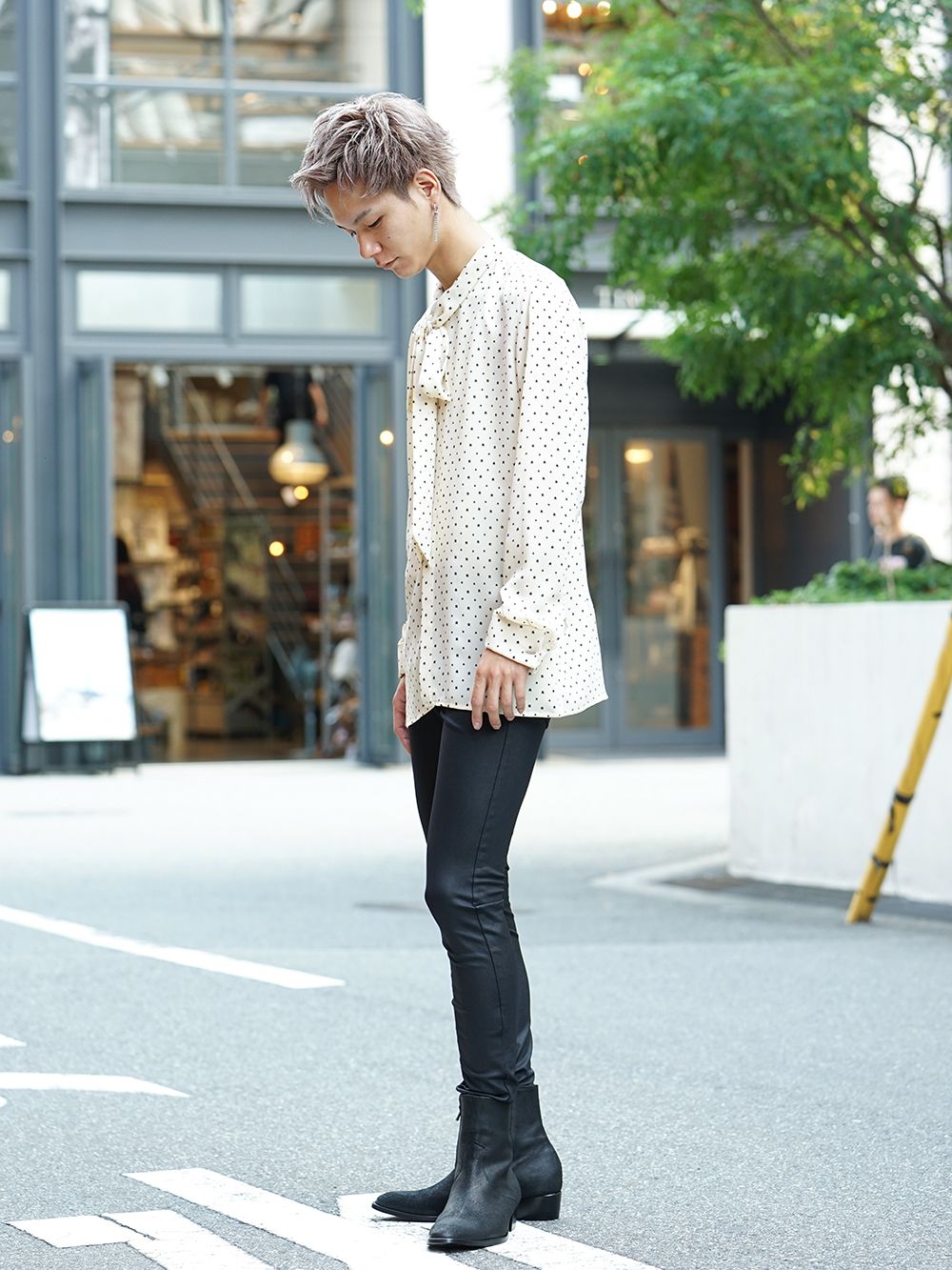 GalaabenD 19AW Chiffon star print tie neck shirt Style - 1-002