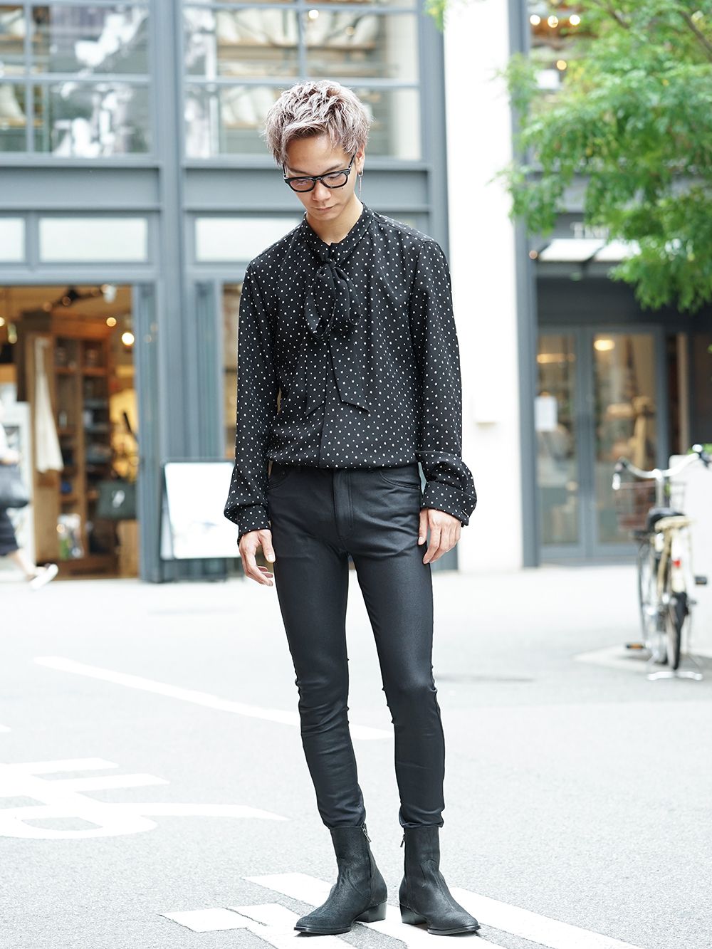 GalaabenD 19AW Chiffon star print tie neck shirt Style - 3-001