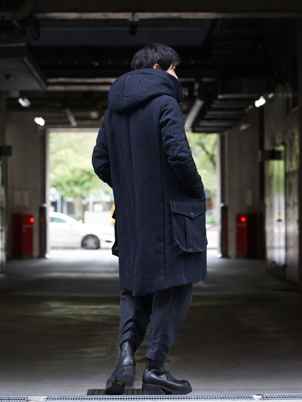 DEVOA Shetland Wool Linen Stripe Batting Hood Coat Style - 1-003