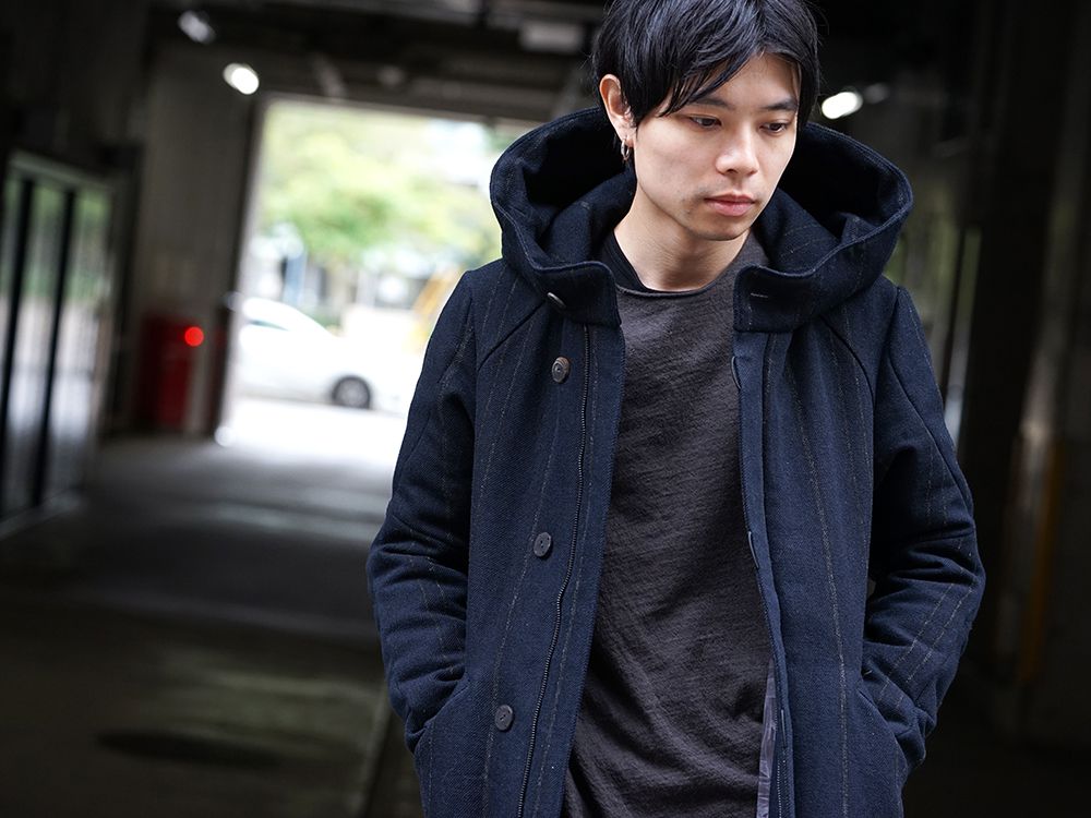 DEVOA Shetland Wool Linen Stripe Batting Hood Coat Style - 2-002