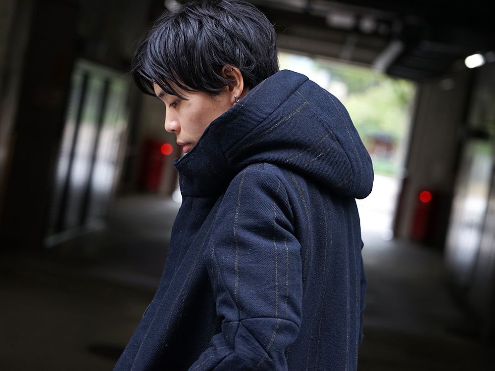 DEVOA Shetland Wool Linen Stripe Batting Hood Coat Style - 2-003