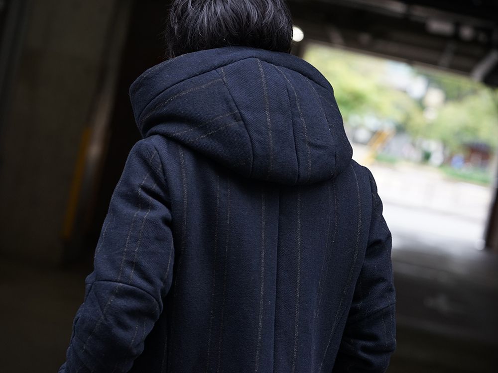 DEVOA Shetland Wool Linen Stripe Batting Hood Coat Style - 2-004