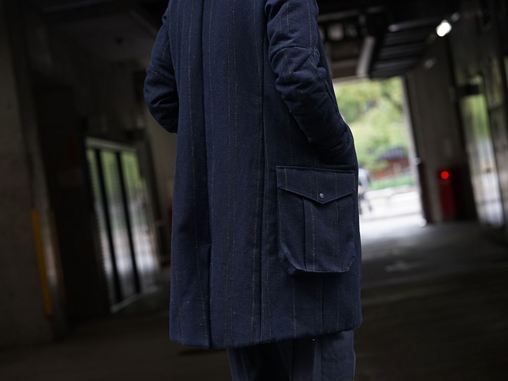 DEVOA Shetland Wool Linen Stripe Batting Hood Coat Style - 2-005