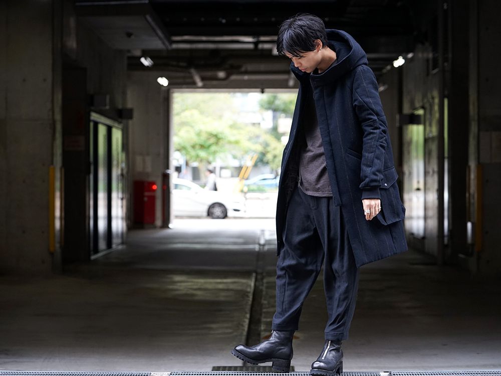 DEVOA Shetland Wool Linen Stripe Batting Hood Coat Style - 4-001