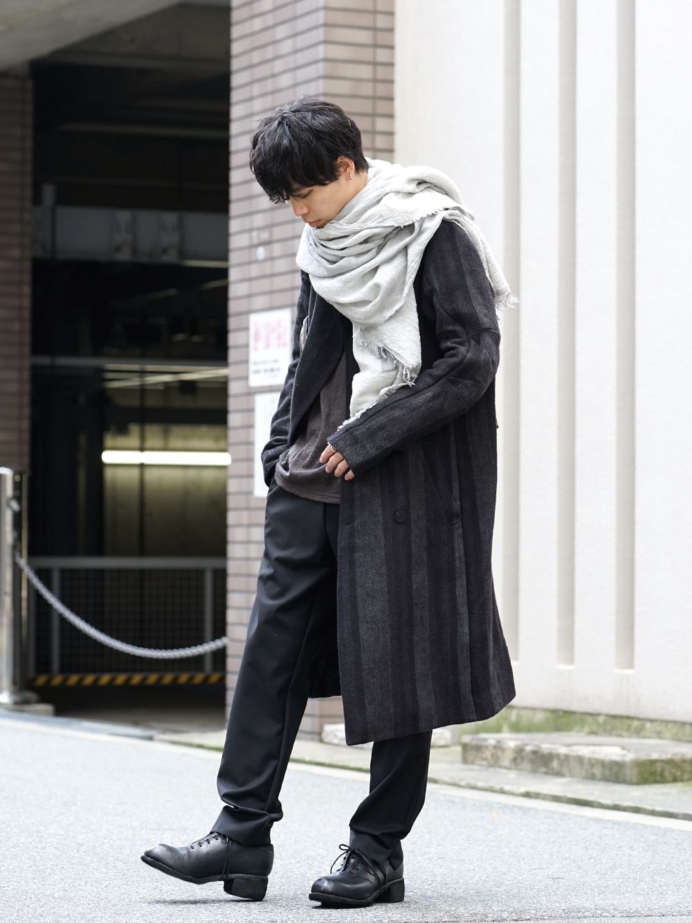 DEVOA Camel Linen Gradation Striped Coat Style - 1-002