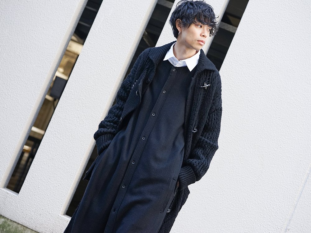 Yohji Yamamoto 19-20AW No Collar Long Cardigan Layered Style - 2-001