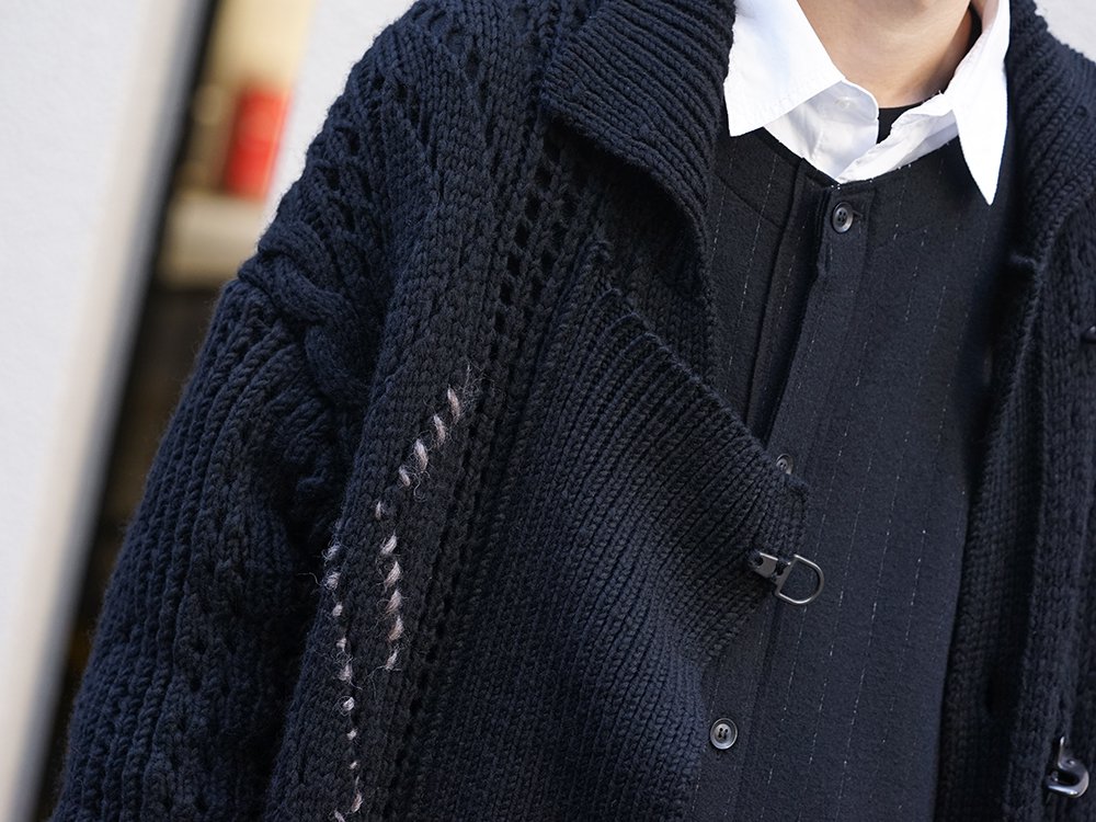 Yohji Yamamoto 19-20AW No Collar Long Cardigan Layered Style - 2-003