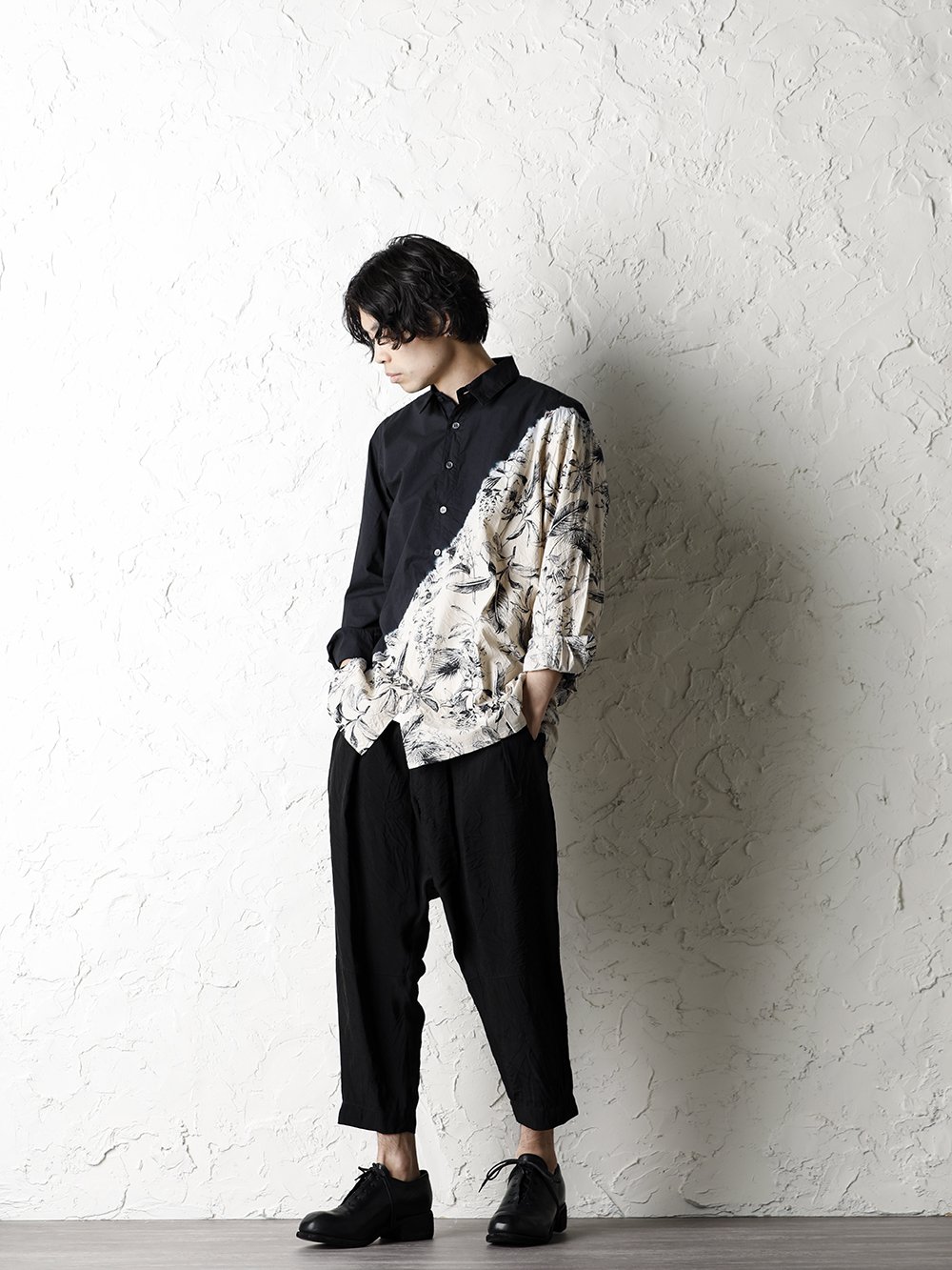SUZUSAN 20SS  Long Sleeve Shirt Diagonal Shibori Boushi Style - 1-001