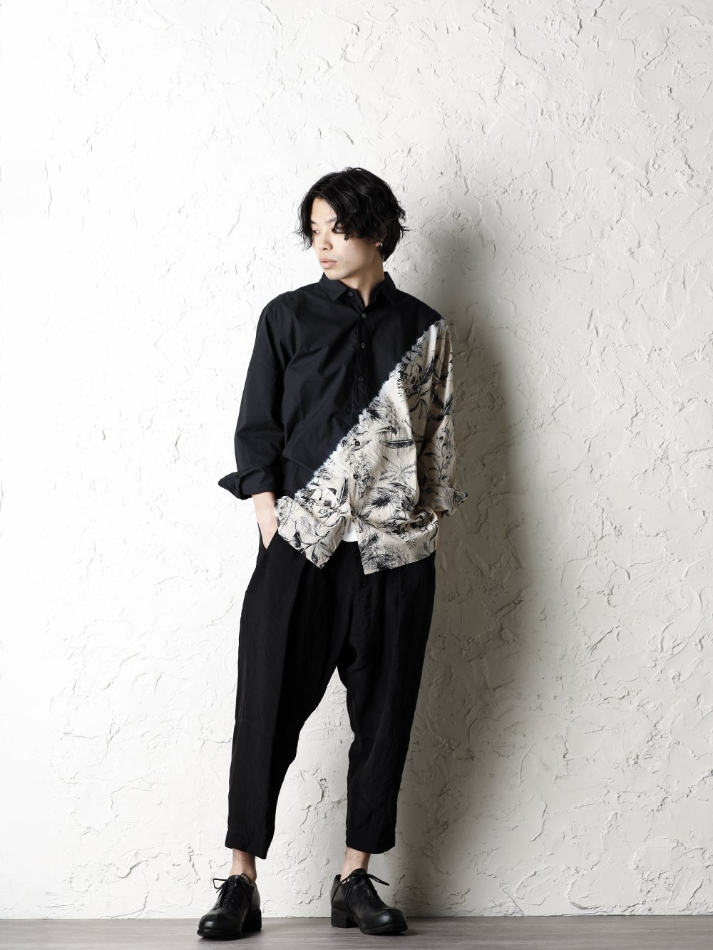 SUZUSAN 20SS  Long Sleeve Shirt Diagonal Shibori Boushi Style - 4-001