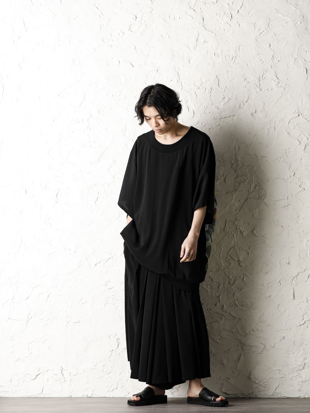 Rondo.ym Yohji Yamamoto Mix Silk Georgette Over Sized T-Shirts Style - 1-001