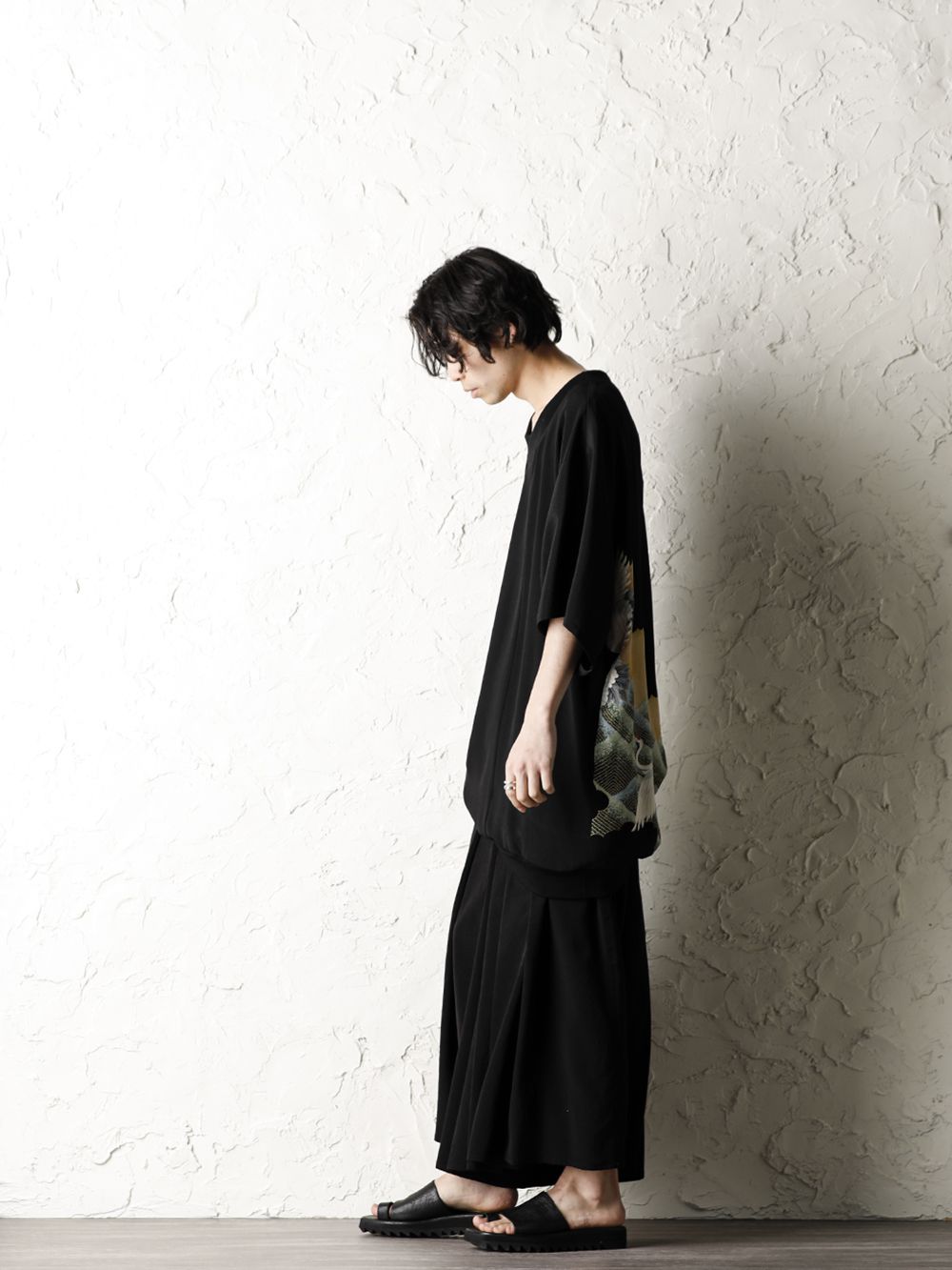 Rondo.ym Yohji Yamamoto Mix Silk Georgette Over Sized T-Shirts Style - 1-002